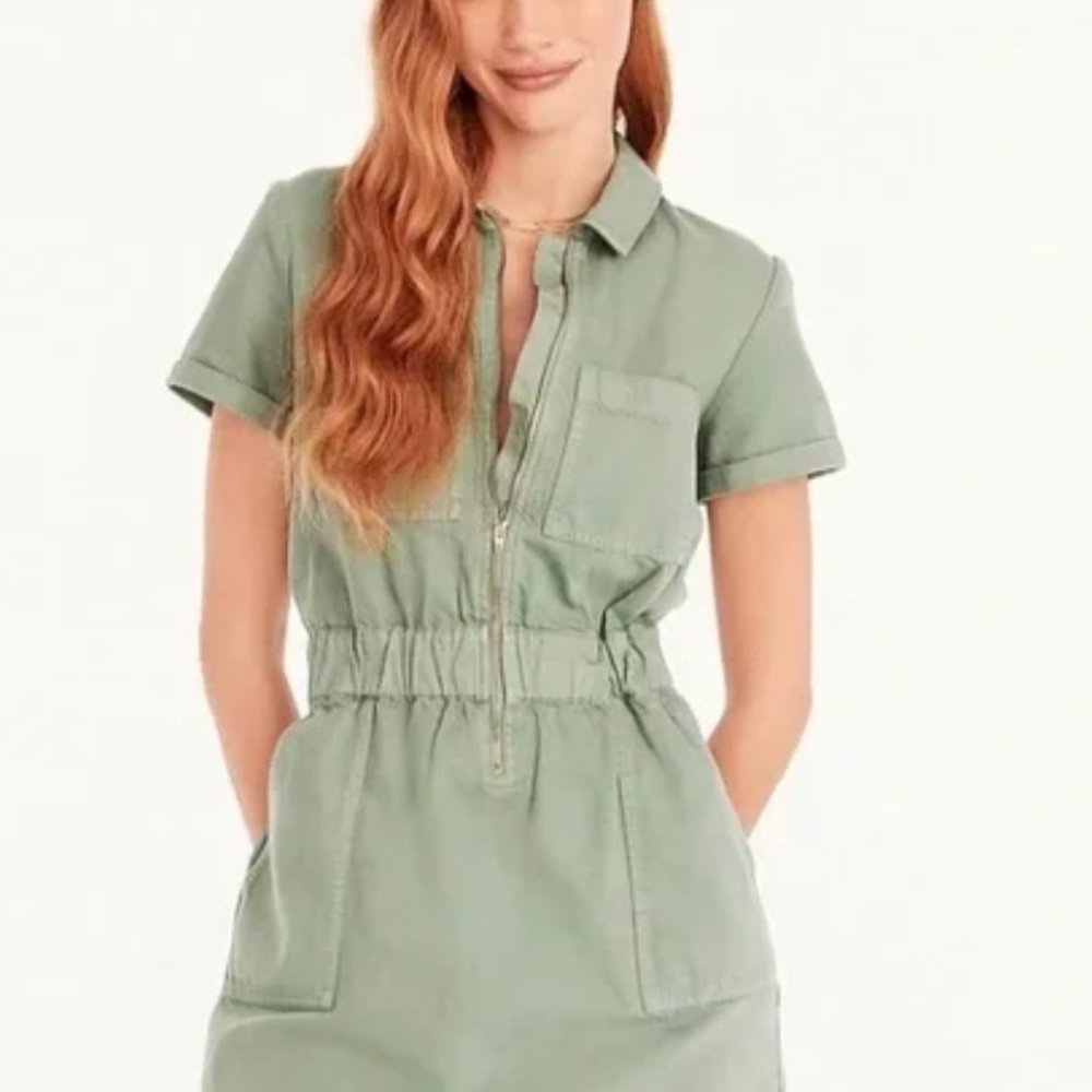 J. Crew Zip Front Chino Dress- SLATE GREEN